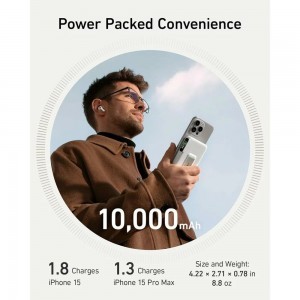 Anker - Power Bank MagGo (A1654G21) - iPhone-hoz, Digitális Kijelző, Vezeték nélküli Töltés, Kitámasztó, 10000mAh, 15W - Fehér-3