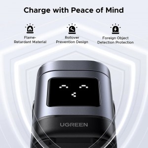 Ugreen - Vezeték nélküli töltő 2 az 1-ben W709 (45775) - Intelligens kijelző, MagSafe, iPhone-hoz, AirPods-hoz, USB-C, Vicces emoji, 25W - Fekete-5