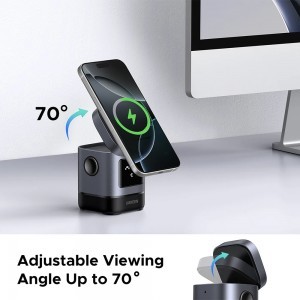 Ugreen - Vezeték nélküli töltő 2 az 1-ben W709 (45775) - Intelligens kijelző, MagSafe, iPhone-hoz, AirPods-hoz, USB-C, Vicces emoji, 25W - Fekete-4