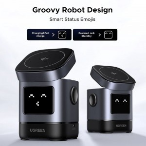 Ugreen - Vezeték nélküli töltő 2 az 1-ben W709 (45775) - Intelligens kijelző, MagSafe, iPhone-hoz, AirPods-hoz, USB-C, Vicces emoji, 25W - Fekete-2
