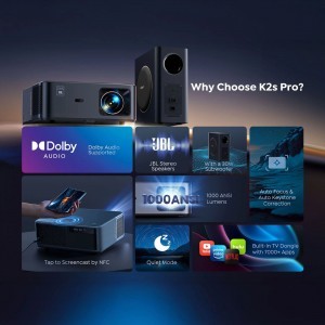 Yaber K2s Pro LCD FullHD 1080p Multimédia Projektor JBL Hangszórókkal és Mélynyomóval - Fekete-1