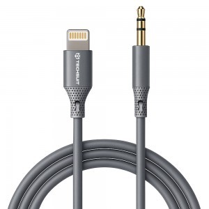  Techsuit - Prémium Kábel Adapter SoundFleX (AC5) - Lightning a 3,5 mm-es Jack-hez, Hi-Fi Minőség, DAC Chip, Szilikagél, 1m - Szürke