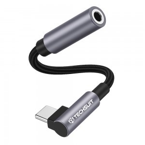 Techsuit - Prémium Kábel Adapter MusicDoX (AC7) - Lightning 3.5 mm Jackhez, Hi-Fi Hangzás, 3A, ABS, 0.1m - Szürke