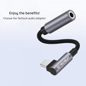  Techsuit - Prémium Kábel Adapter MusicDoX (AC7) - Lightning 3.5 mm Jackhez, Hi-Fi Hangzás, 3A, ABS, 0.1m - Szürke-1