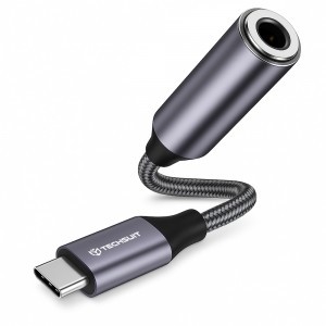  Techsuit - Premium Kábel Adapter MusicDoX (AC8) - 3,5 mm-es jack, Hi-Fi Hangzás, 3A, ABS, 0,1 m - Szürke