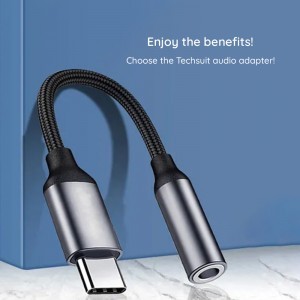  Techsuit - Premium Kábel Adapter MusicDoX (AC8) - 3,5 mm-es jack, Hi-Fi Hangzás, 3A, ABS, 0,1 m - Szürke-1