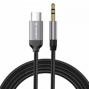  Techsuit - Prémium Kábel Adapter SoundShell (AC9) - USB-C-ről 3,5 mm-es Jack-re, DAC Chip, 16bit/48Khz, 1,5m - Szürke