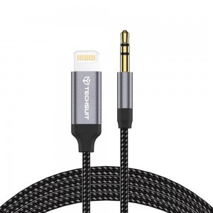  Techsuit - Prémium kábeladapter SoundShell (AC10) - iOS-hoz 3,5 mm-es Jack, DAC chip, 16bit/48kHz, 1,5m - Szürke