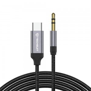  Techsuit - Prémium Kábel Adapter FuseXound (AC11) - Type-C - 3.5mm Jack, Hi-Fi Minőség, DAC Chip, PVC, 0.5m - Szürke