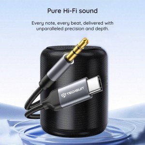  Techsuit - Prémium Kábel Adapter FuseXound (AC11) - Type-C - 3.5mm Jack, Hi-Fi Minőség, DAC Chip, PVC, 0.5m - Szürke-4