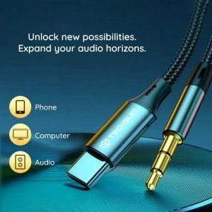  Techsuit - Prémium Kábel Adapter FuseXound (AC11) - Type-C - 3.5mm Jack, Hi-Fi Minőség, DAC Chip, PVC, 0.5m - Szürke-6