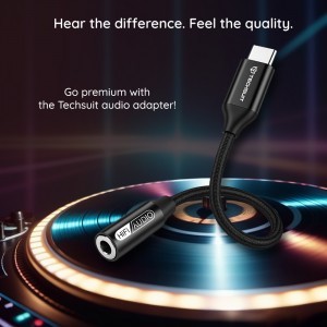  Techsuit - Prémium Kábel Adapter FuseXound (AC13) - Type-C a 3.5mm Jackhez, Hi-Fi Minőség, DAC Chip, 3A, 16bit/48kHz - Fekete-3