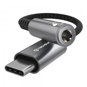  Techsuit - Prémium Kábel Adapter SonicPiX (AC14) - Type-C to 3.5mm Jack, 3A, DAC Chip, Alumínium, Digitális Dekóder - Szürke
