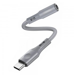  Techsuit - Prémium Hang Adapter SoundFleX (AC1) - Type-C - 3,5 mm Jack, Hi-Fi Minőség, DAC Chip, Szilikagél, 0,1 m - Szürke-1