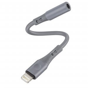 Techsuit - Prémium Kábel Adapter SoundFleX (AC2) - Villámcsatlakozó 3,5 mm-es Jackhez, Hi-Fi Minőség, DAC Chip, Szilikagél, 0,1m - Szürke-1