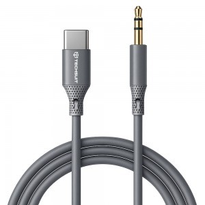  Techsuit - Prémium Kábel Adapter SoundFleX (AC4) - Type-C - 3.5mm Jack, Hi-Fi Minőség, DAC Chip, Szilikagél, 1m - Szürke