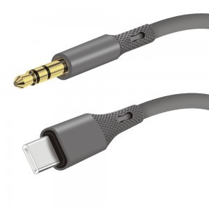  Techsuit - Prémium Kábel Adapter SoundFleX (AC4) - Type-C - 3.5mm Jack, Hi-Fi Minőség, DAC Chip, Szilikagél, 1m - Szürke-1