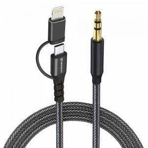  Techsuit - Prémium Kábel Adapter 3 az 1-ben EchoSnap (AC15) - Lightning/Type-C csatlakozó 3,5 mm-es Jackhez, Hi-Fi Minőség, DAC Chip - Fekete