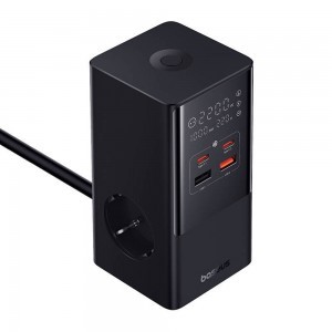 Baseus - Töltőállomás (E00023609113-00) - 2xUSB, 2xType-C, Schuko, LED kijelző, Gyors töltés 100W, 1.5m - Fekete-10