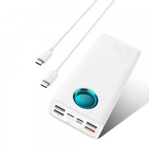  Baseus - Power Bank (P10022402223-00) - 4x USB, Type-C, Lightning, Micro-USB, Gyors töltés, 65W, 26800mAh, USB-C kábel - Fehér