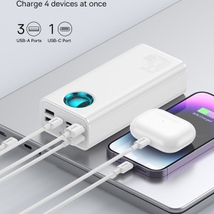  Baseus - Power Bank (P10022402223-00) - 4x USB, Type-C, Lightning, Micro-USB, Gyors töltés, 65W, 26800mAh, USB-C kábel - Fehér-4