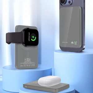 Blavec Power Bank 5000mAh BJ-04 Ultra Slim 7,8mm - Type C - 22,5W mágneses Magsafe 3 az 1-ben (PBBJ04-MC5G) szürke-2