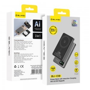 Blavec Powerbank 10000mAh BJ-03 Slim 13,5mm - Type C - 22,5W mágneses Magsafe 3 az 1-ben (PBBJ03-MC10G) szürke-16