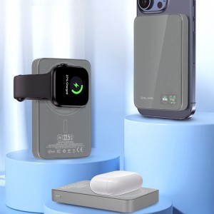 Blavec Power Bank 10000mAh BJ-04 Slim 13,5mm - Type C - 22,5W mágneses Magsafe 3 az 1-ben (PBBJ04-MC10G) szürke-2