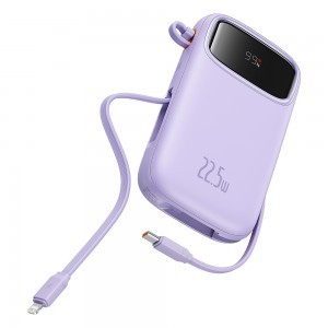 Baseus - Power Bank Qpow Pro+ (P10055003513-00) - Lightning, 2x Type-C, USB, 22.5W, 10000mAh, Type-C kábel, 30cm - Lila