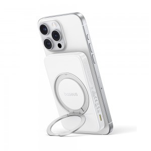 Baseus - PicoGo Magsafe Power Bank (P10076800213-01) - Type-C, Qi2, Gyors töltés, 20W, 5000mAh, Forgatható állvány, Type-C kábel - Fehér-8