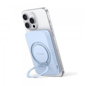 Baseus - PicoGo Magsafe Power Bank (P10076800313-00) - Type-C, Qi2, Gyors töltés, 20W, 5000mAh, Forgatható állvány, Type-C kábel - Kék-8