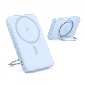 Baseus - PicoGo Magsafe Power Bank (P10076800313-00) - Type-C, Qi2, Gyors töltés, 20W, 5000mAh, Forgatható állvány, Type-C kábel - Kék-7