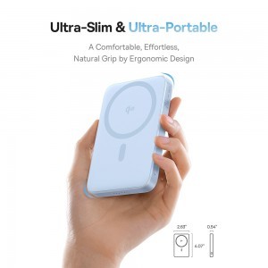 Baseus - PicoGo Magsafe Power Bank (P10076800313-00) - Type-C, Qi2, Gyors töltés, 20W, 5000mAh, Forgatható állvány, Type-C kábel - Kék-6