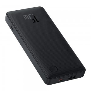 Baseus - Power Bank Airpow Lite (P10067500123-00) - USB, Type-C, 15W, 10000mAh, Type-C kábellel, 30 cm - Kozmikus fekete-1
