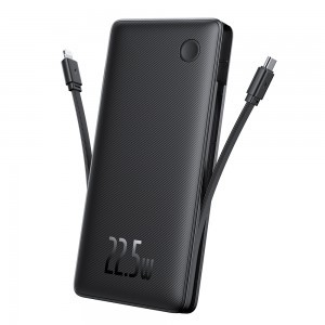 Baseus - Airpow Air Lite Power Bank (P10067501123-00) - USB, Type-C, Kettős kábel USB-C, Lightning, 22,5W, 10000mAh - Fekete