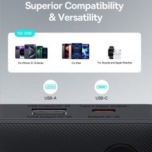 Baseus - Power Bank Airpow Lite (P10067500123-00) - USB, Type-C, 15W, 10000mAh, Type-C kábellel, 30 cm - Kozmikus fekete-5