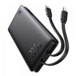 Baseus - Airpow Air Lite Power Bank (P10067501123-00) - USB, Type-C, Kettős kábel USB-C, Lightning, 22,5W, 10000mAh - Fekete-2