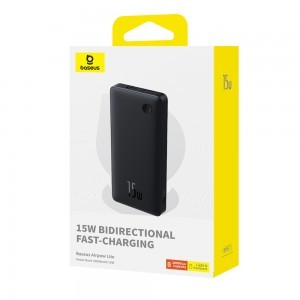 Baseus - Power Bank Airpow Lite (P10067500123-00) - USB, Type-C, 15W, 10000mAh, Type-C kábellel, 30 cm - Kozmikus fekete-6