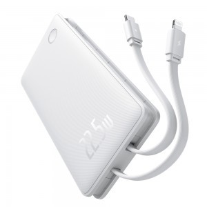 Baseus - Airpow Air Lite Hordozható Töltő (P10067501213-00) - USB, Type-C, Kettős Kábel USB-C, Lightning, 22.5W, 10000mAh - Fehér-2