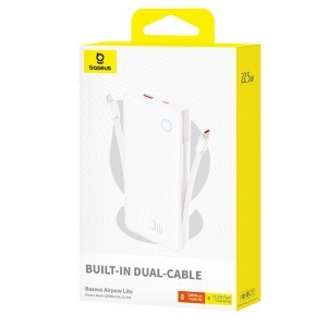 Baseus - Airpow Air Lite Hordozható Töltő (P10067501213-00) - USB, Type-C, Kettős Kábel USB-C, Lightning, 22.5W, 10000mAh - Fehér-4