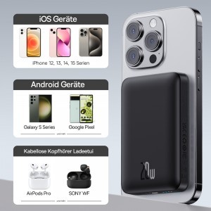 Baseus - Power Bank Mini Air (P10059001113-00) - Type-C, MagSafe töltés, 20W, 10000mAh, Type-C kábel, 30cm - Fekete-6