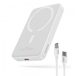 Baseus - Mini Air Power Bank (P10059001223-00) - Type-C, MagSafe töltés, 20W, 10000mAh, Type-C kábellel, 30cm - Fehér