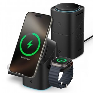 Spigen Essential EF223MS 3in1 Qi2 Rotary Magnetic Magsafe vezeték nélküli töltőállomás fekete