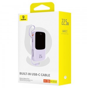 Baseus - Qpow Pro+ (P10067101513-00) - Hordozható töltő, Lightning, 2x Type-C, USB, 22,5W, 10000mAh, Type-C kábel - Lila-6