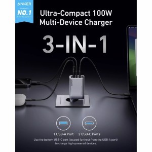 Anker Prime, 100W, 3A, 1 x USB-A - 2 x USB-C, Szürke A2688341-3