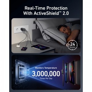 Fali töltő Anker 735 GaNPrime III, 65W, 3A, 1 x USB-A - 2 x USB-C, Fekete A2668311-1