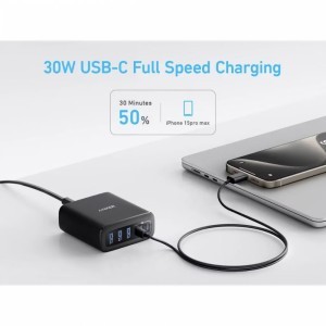 Asztali Töltő Anker, 112W, 3A, 3 x USB-A - 3 x USB-C, Fekete A2154G11-4