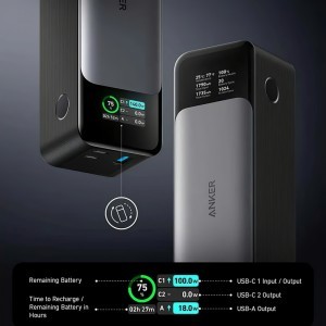 Anker 737 Powerbank, 24000mAh, 140W, QC + PD, Fekete A1289011-3