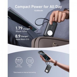 Powerbank Anker MagGo, 10000mAh, 35W, PD + QI, Fekete A1657011-3