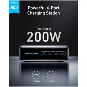Anker Prime asztali töltő, 200W, 3A, 2 x USB-A - 4 x USB-C, Fekete-1